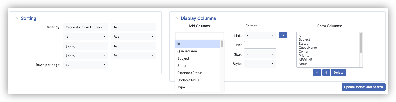 Sorting and Display Columns